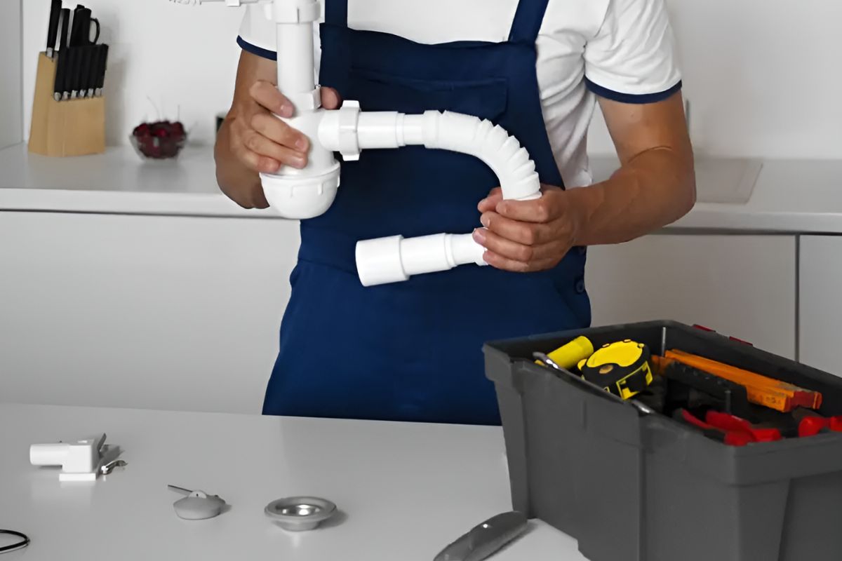 Técnico inspecionando tubulação de esgoto