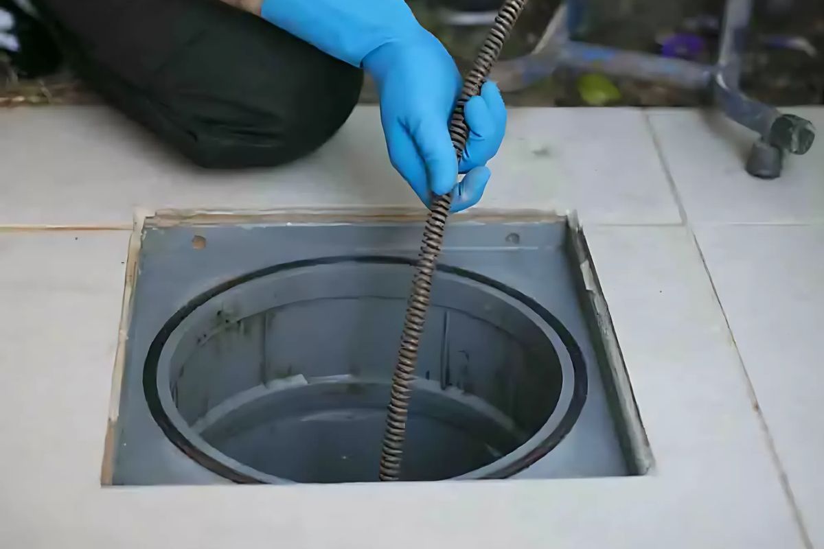 Profissional realizando limpeza da caixa de gordura