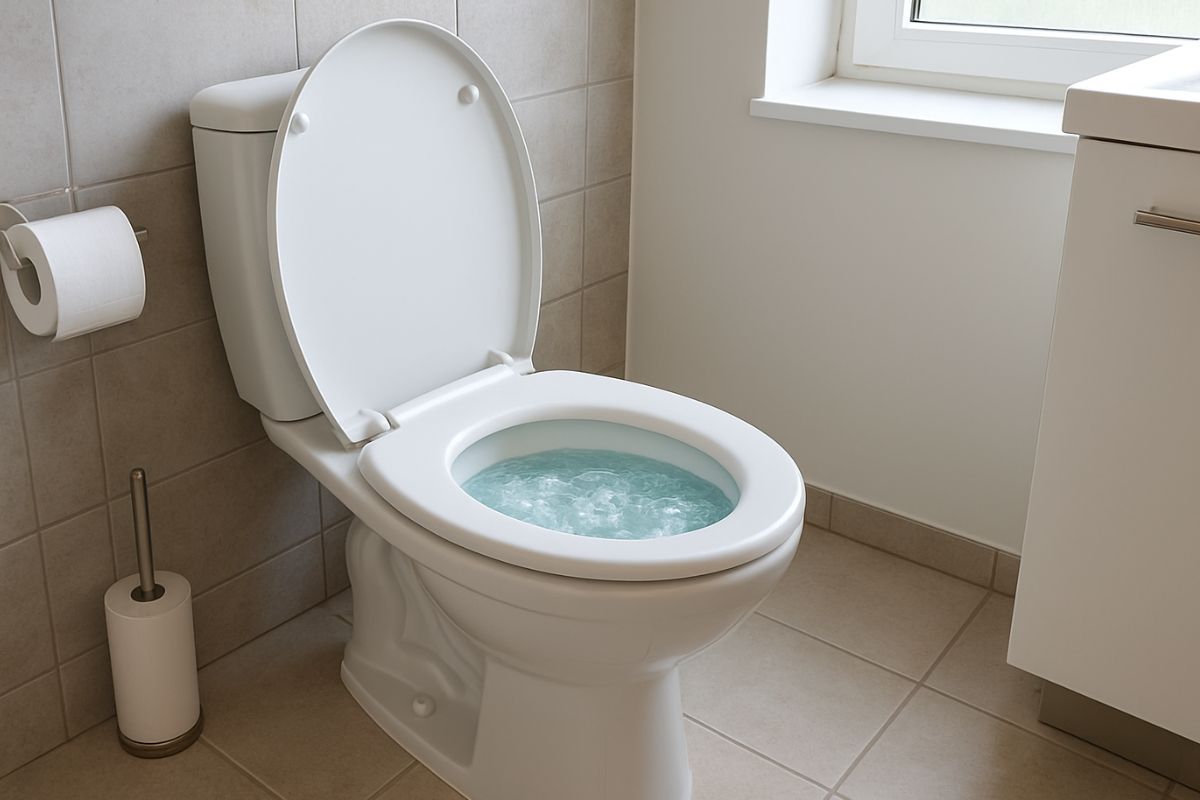 Água do vaso sanitário subindo após descarga em banheiro residencial