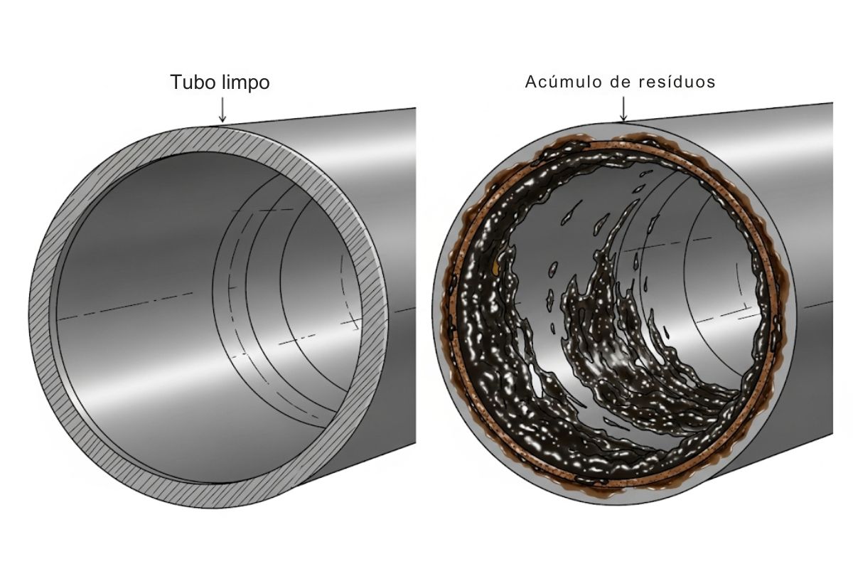 imagem ilustrando tubos limpos em comparação a tubos sujos