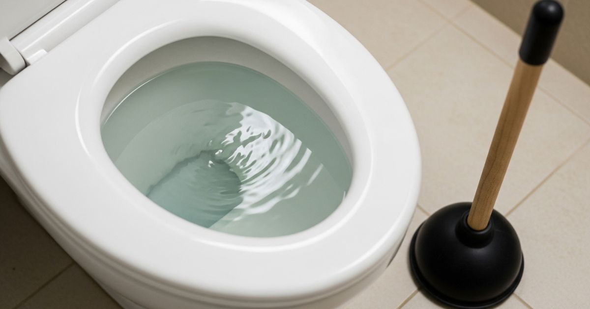 imagem de uma privada entupida com a água não descendo