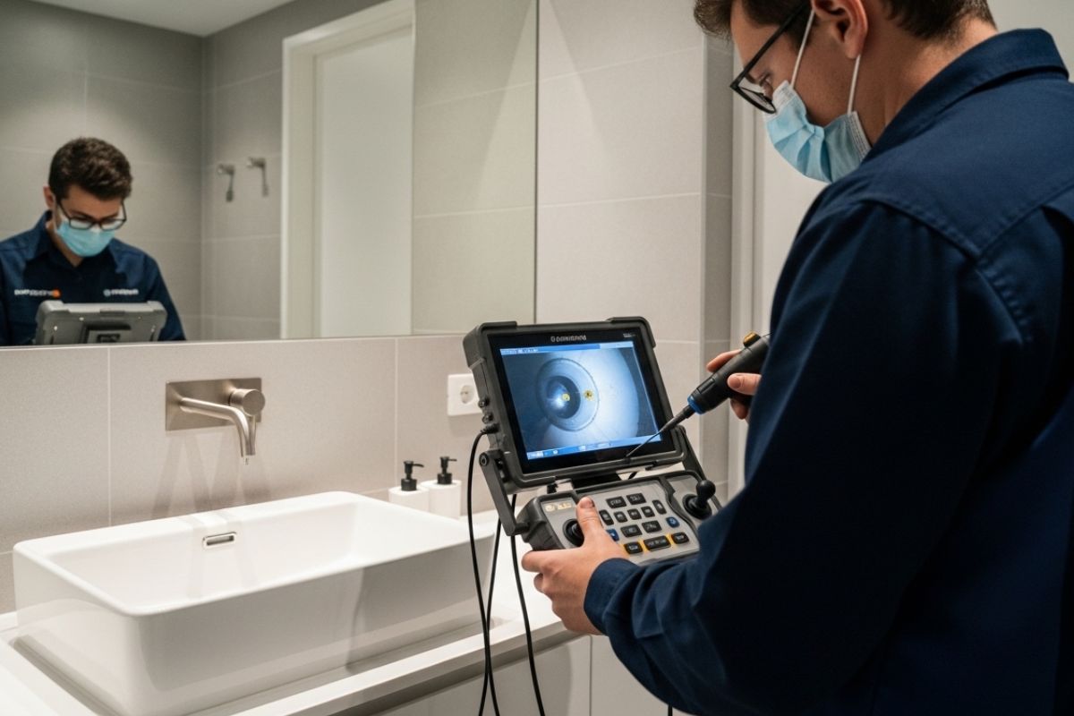 Tecnologia de vídeo inspeção sendo utilizada para identificar entupimentos em apartamentos na região de Barueri e Osasco