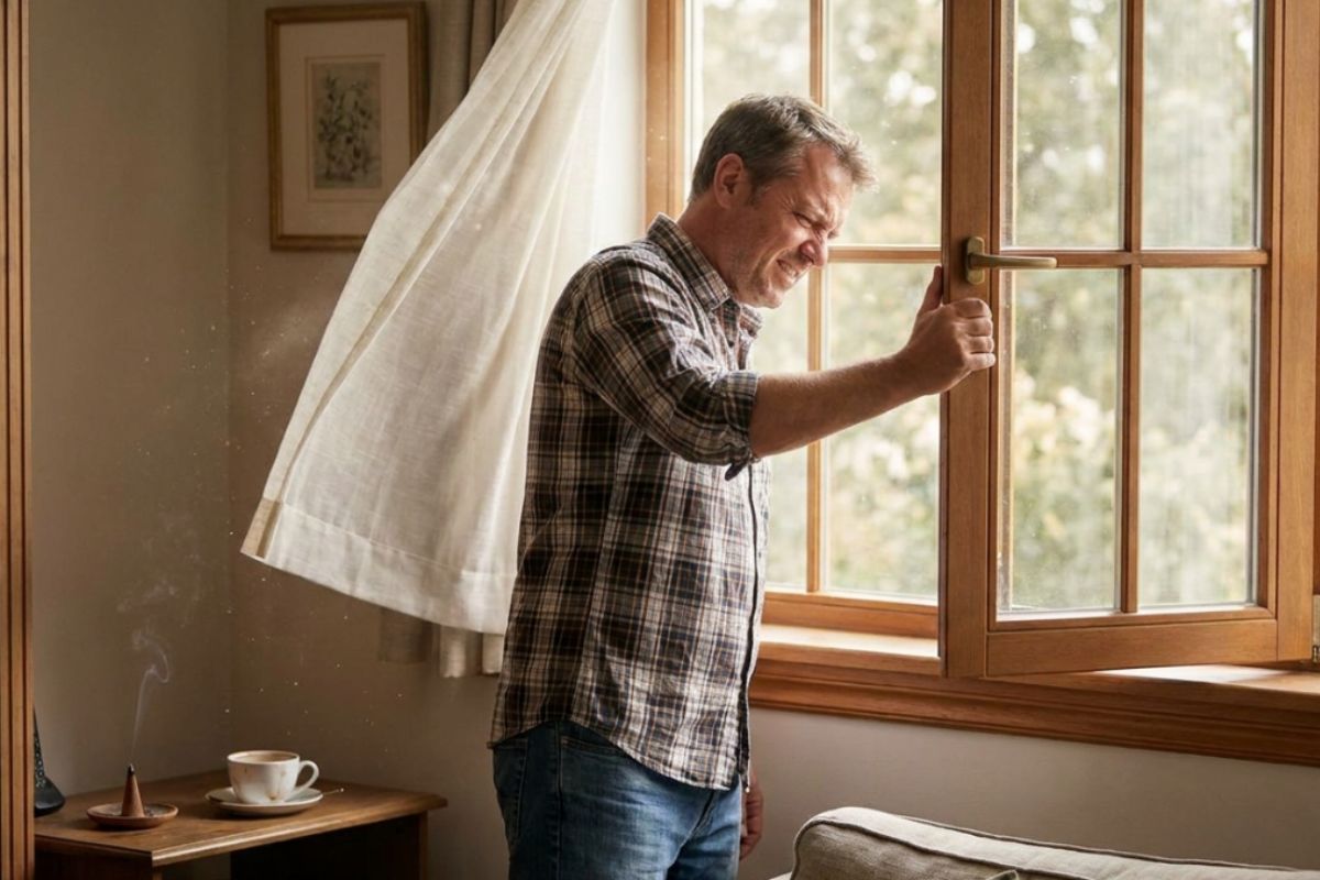 Abrindo janela para ventilar e sair o mau cheiro