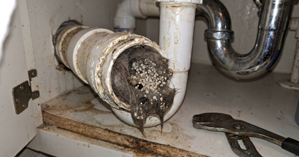 Pelos e areia de gato entopem encanamentos em apartamento com ralo obstruído por resíduos de pet