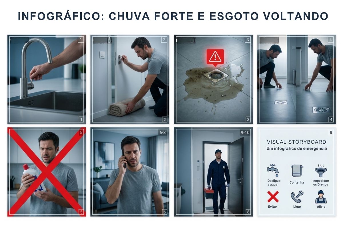 infográfico aguas pluviais - chuva forte e esgoto voltando