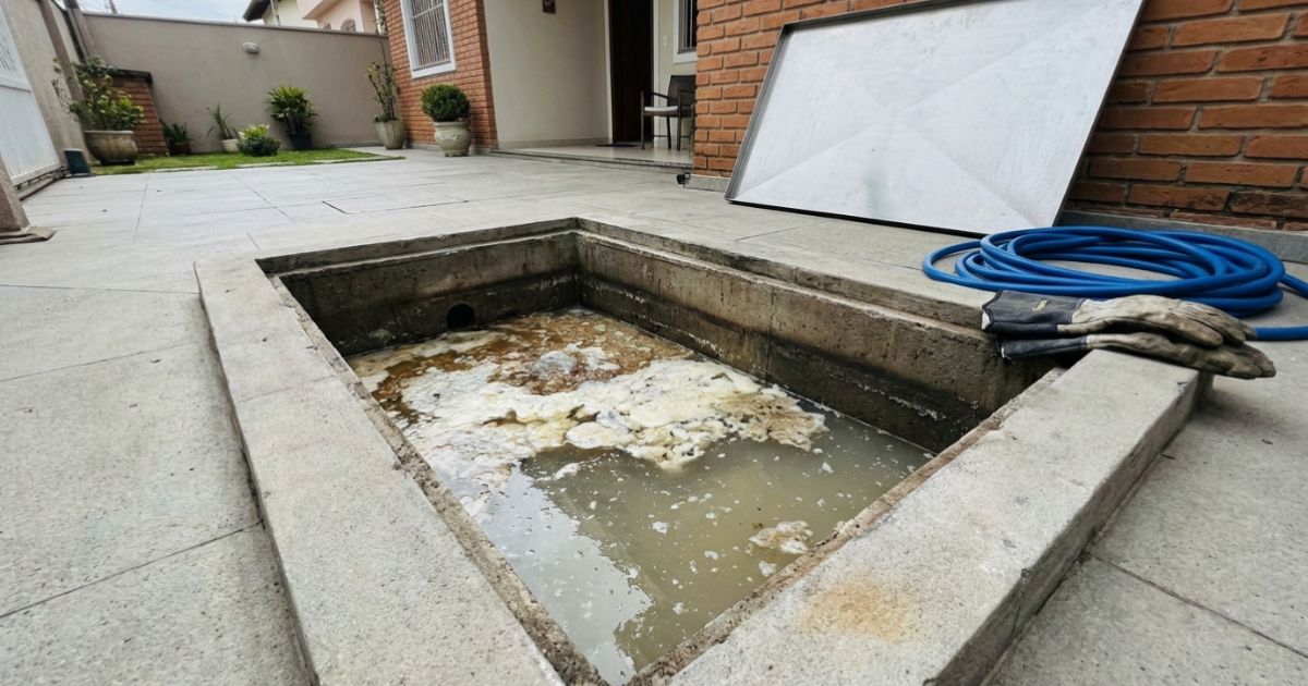 Caixa de gordura entupida em Santo Amaro com acúmulo de resíduos