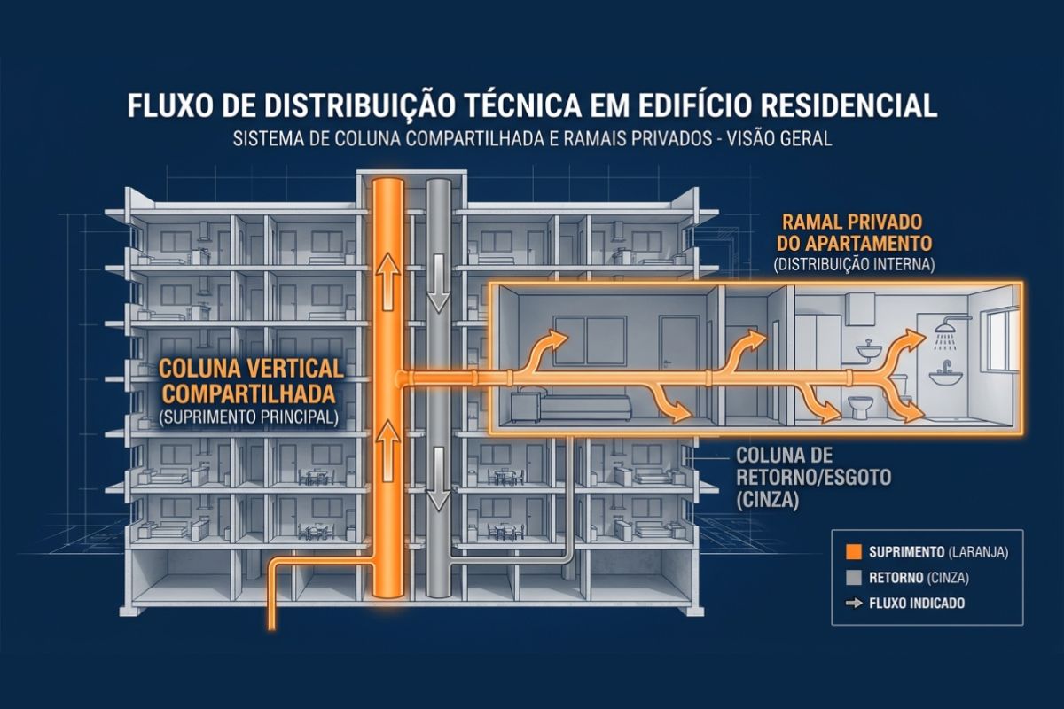 Diferença entre coluna e ramal de esgoto em apartamento de Moema