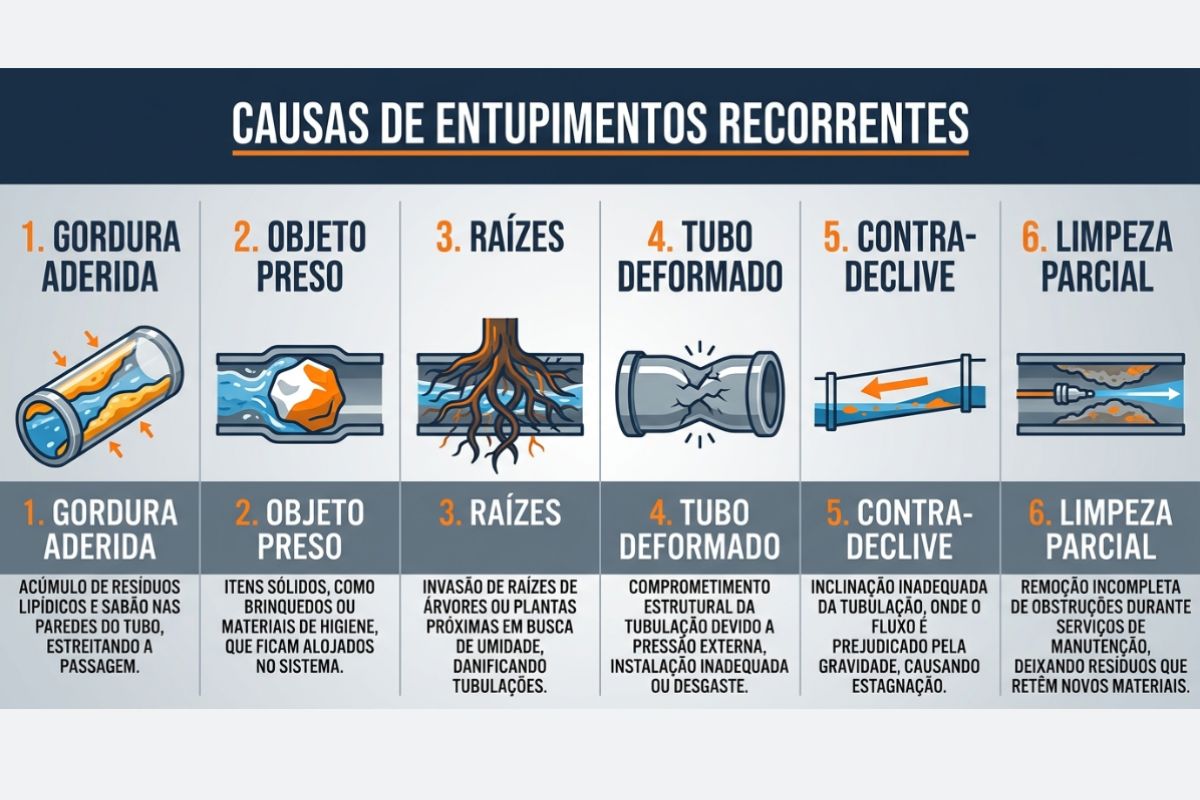 Principais causas de entupimento recorrente em tubulação de Perdizes