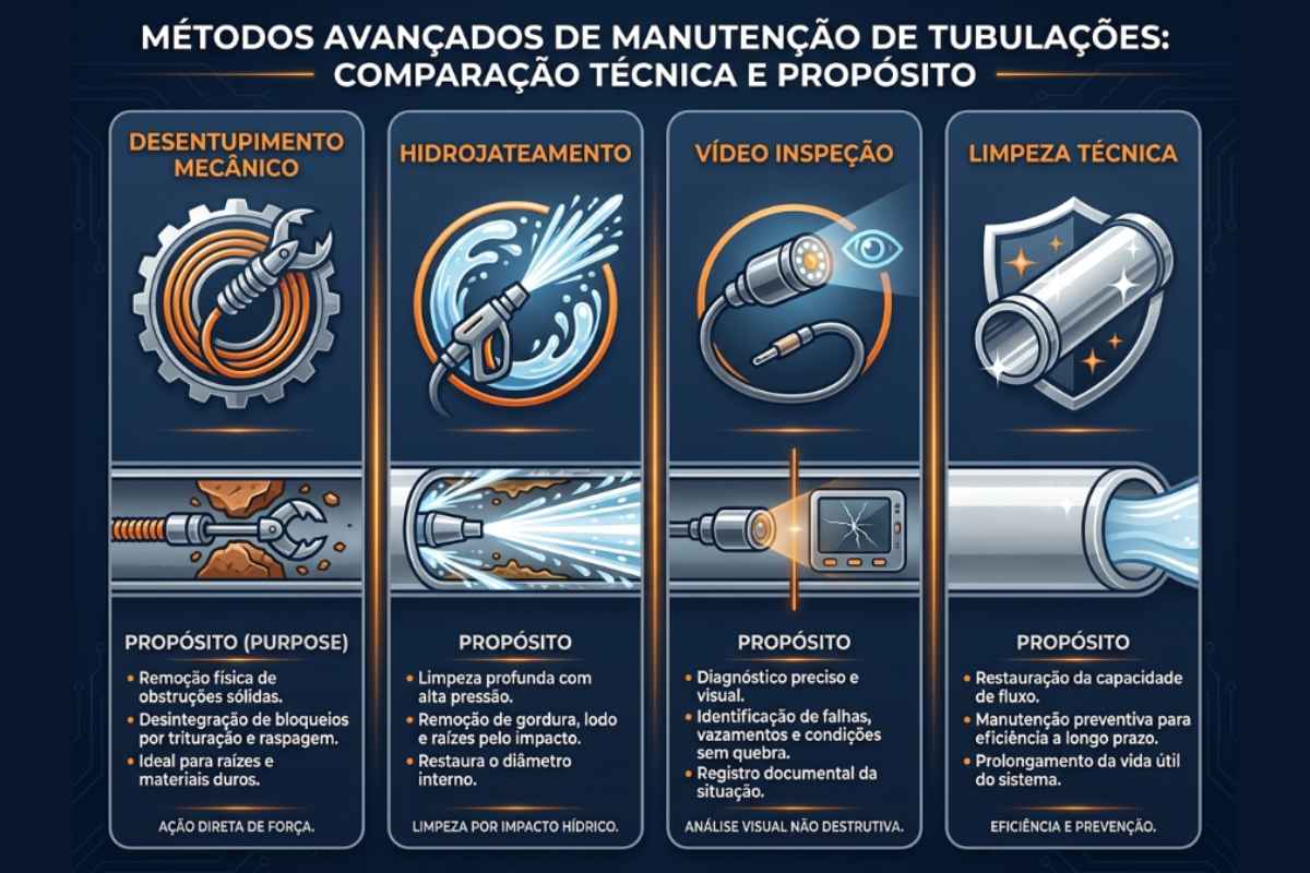 Métodos usados no desentupimento de esgoto em São Paulo