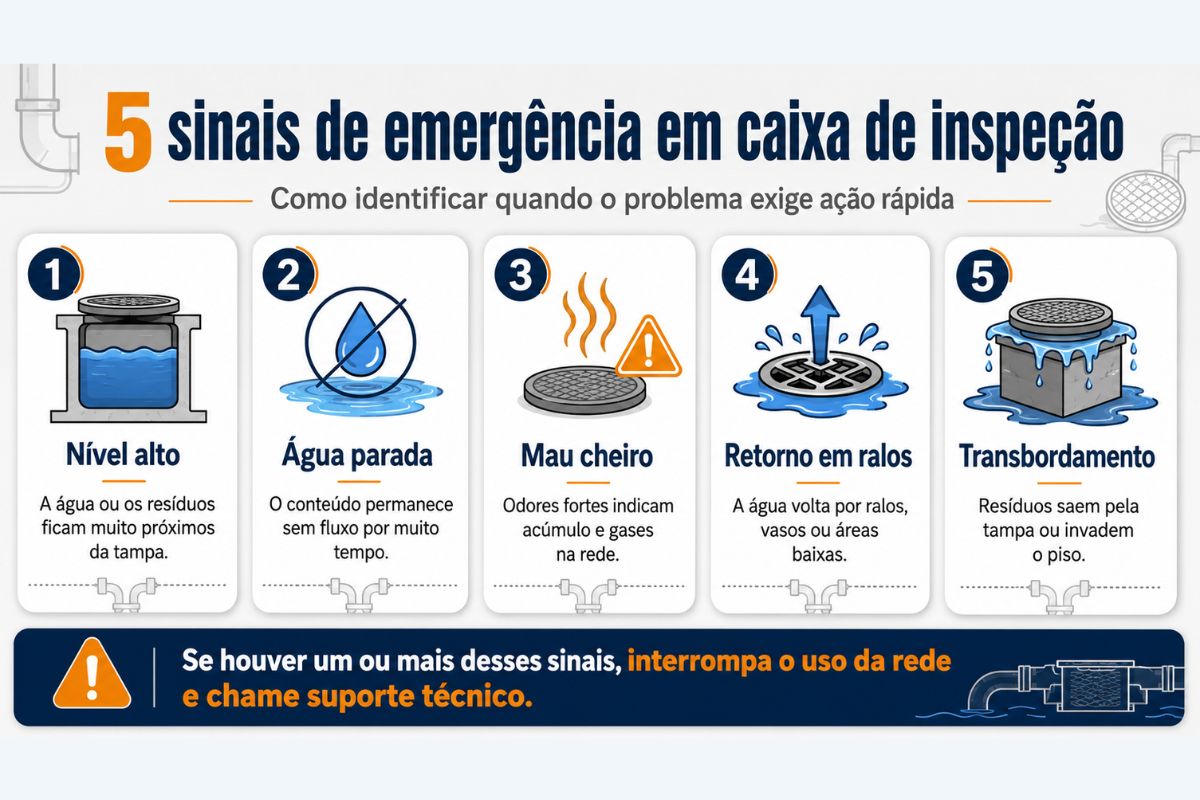 Sinais de emergência em caixa de inspeção de esgoto em Osasco