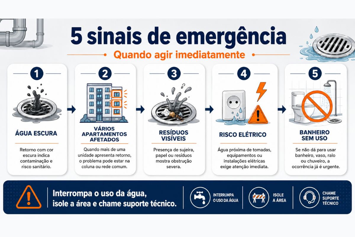 Sinais de emergência quando a água volta pelo ralo em apartamento de Moema