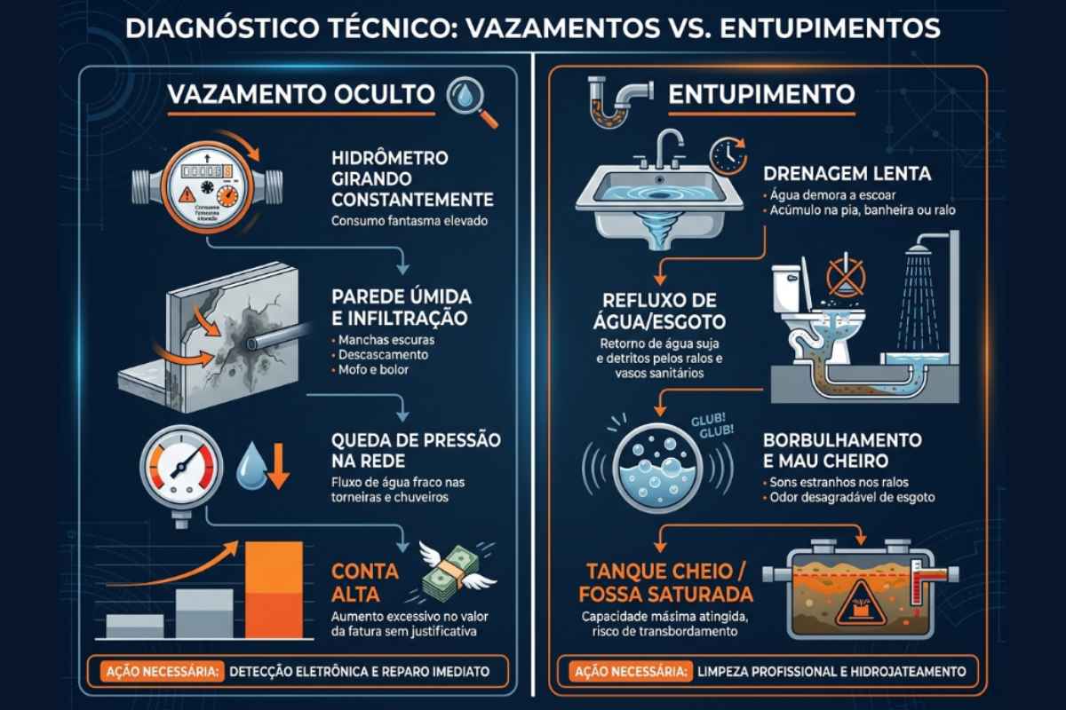Diferença entre vazamento oculto e entupimento no Butantã