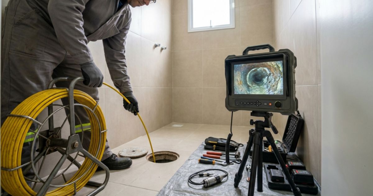 Videoinspeção para localizar causa de mau cheiro no banheiro em Guarulhos