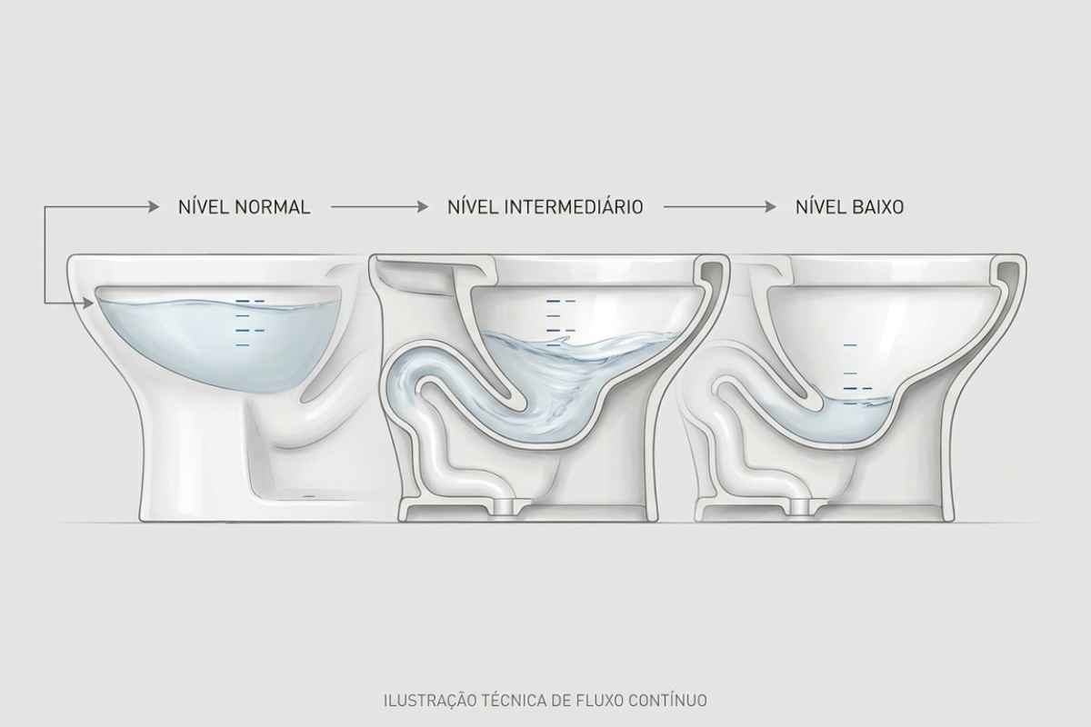 Comparação do nível da água do vaso sanitário ao longo do tempo