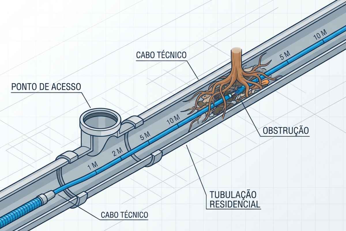 Esquema de medição por metro linear em tubulação de esgoto
