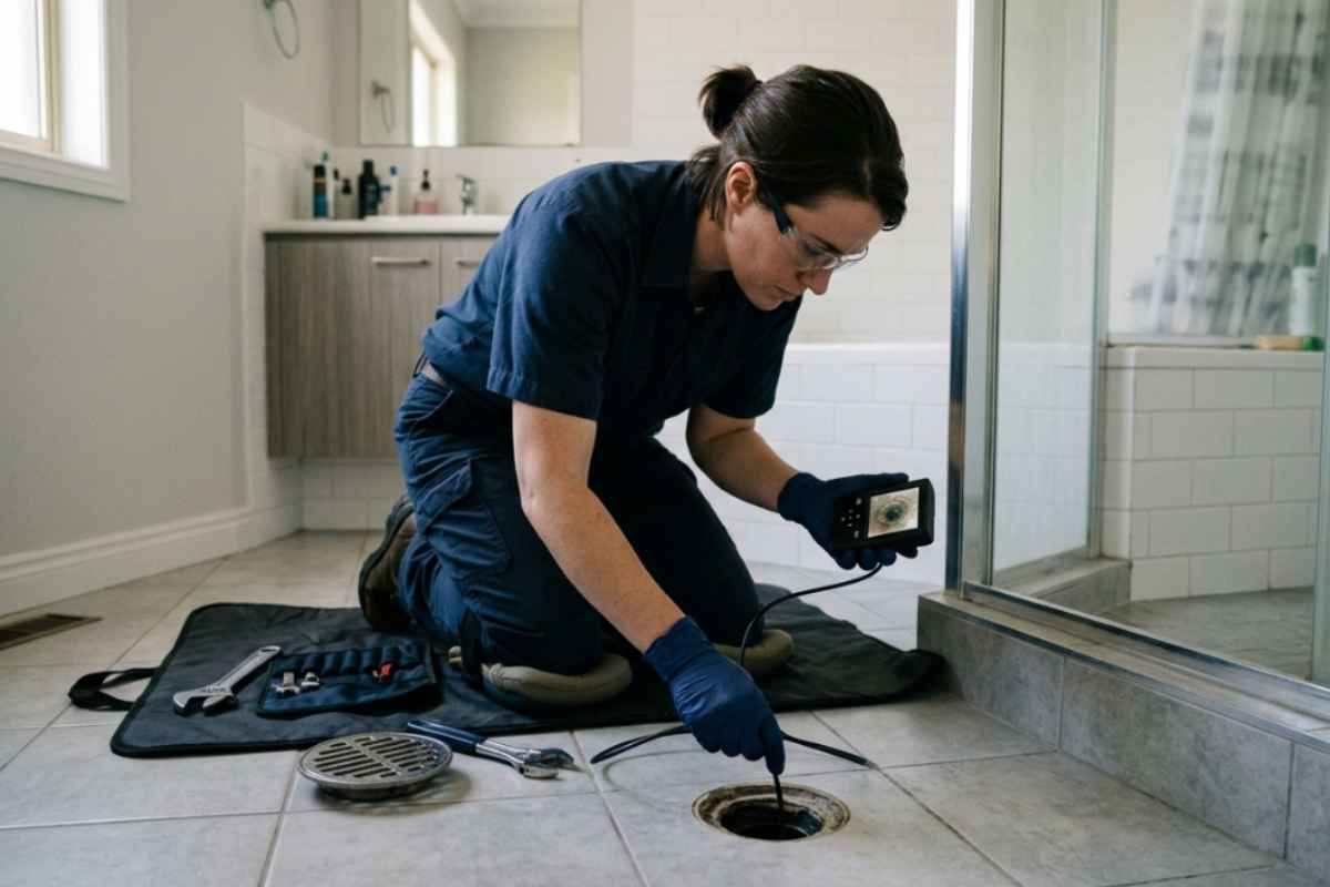 Técnico avaliando caixa sifonada transbordando na Vila Formosa