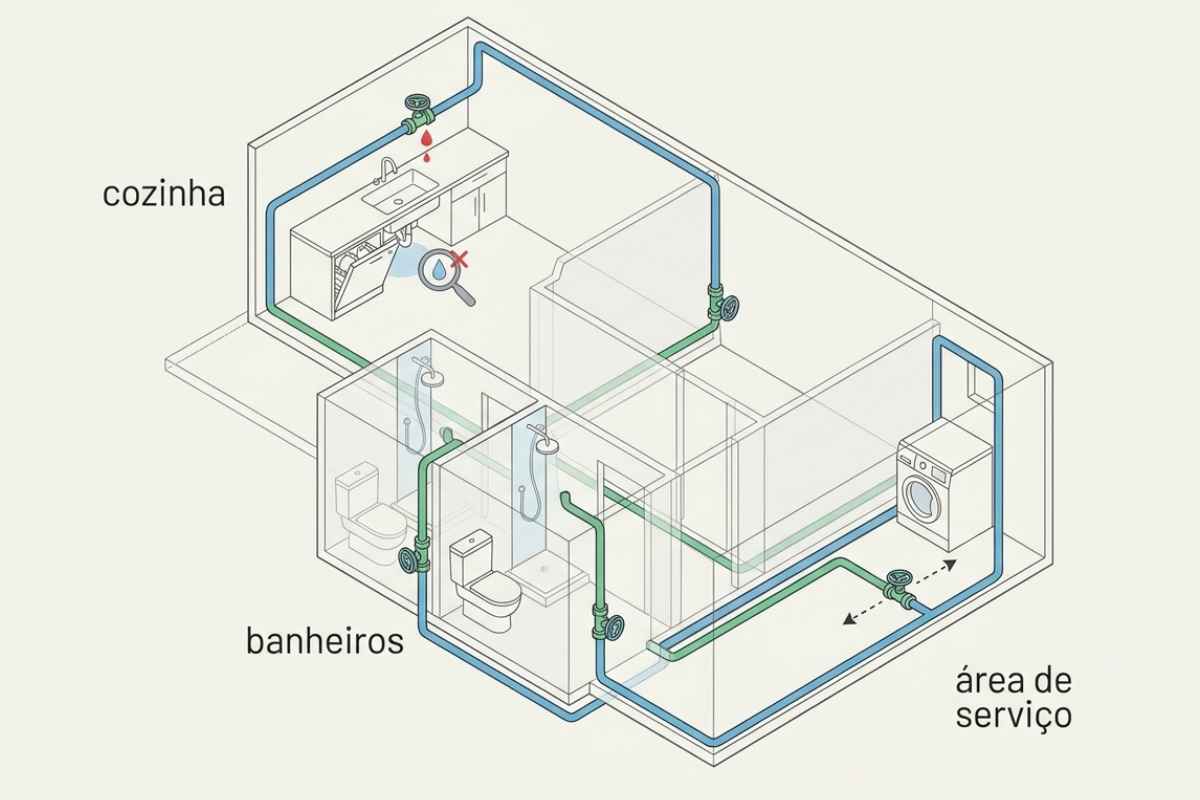 Esquema de isolamento de setores para localizar vazamento