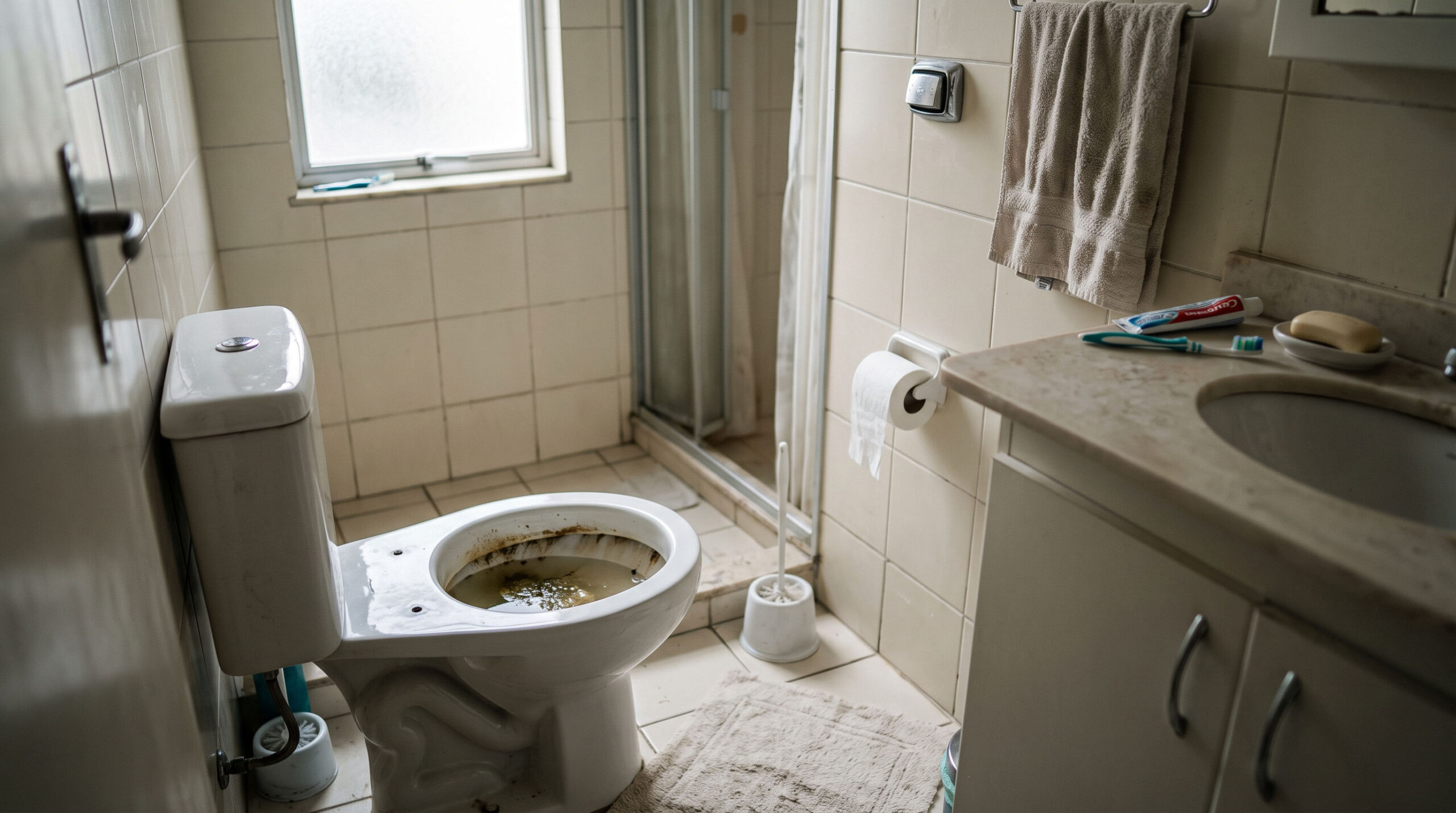 Vaso sanitário entupido em banheiro residencial na Vila Mascote