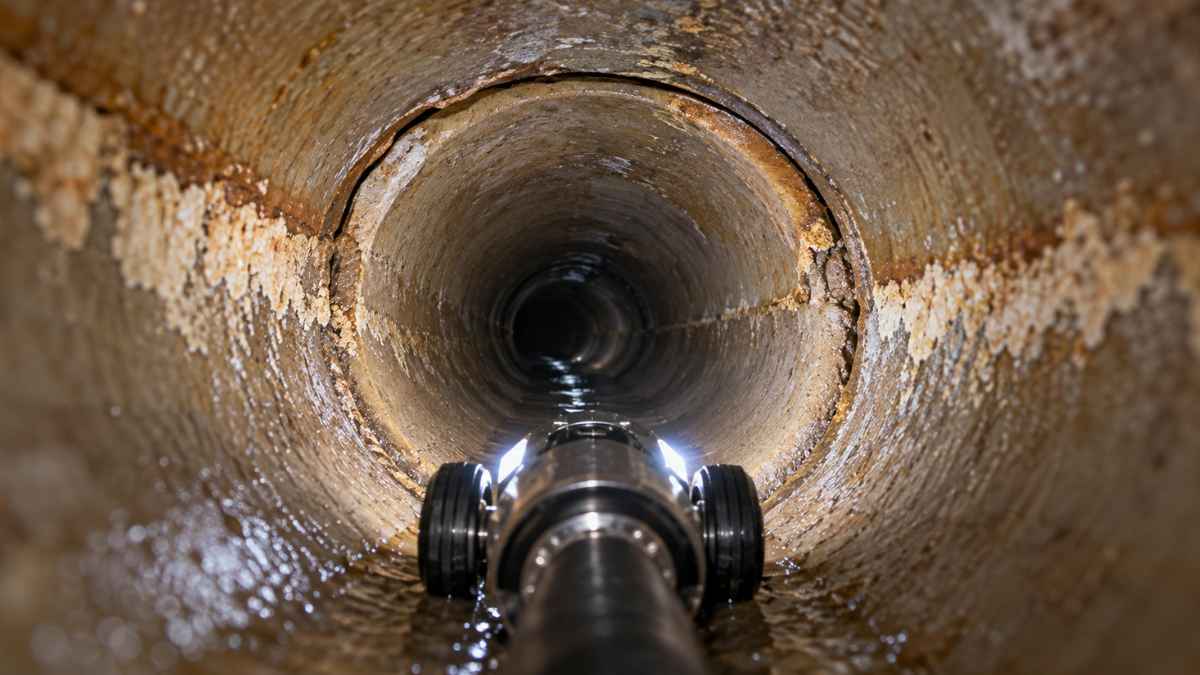 Câmera de vídeo inspeção dentro de tubulação de esgoto